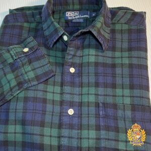Polo Ralph Lauren Navy and Green Plaid Flannel Shirt/M